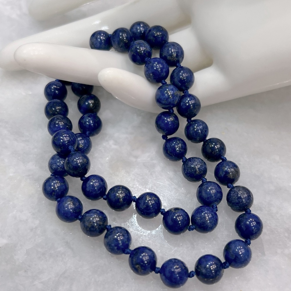 Lapis Lazuli Beaded Sterling Silver Magnetic Clasp 18” Necklace